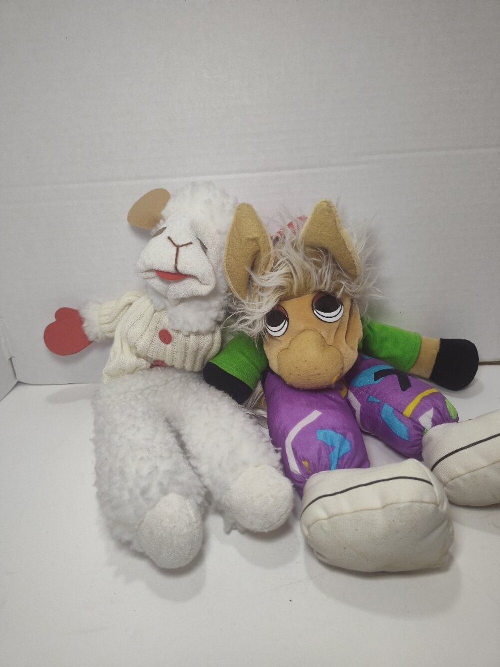 Vintage 1992 Shari Lewis Lamb Chop and Charlie Horse Hand Puppets 17" Lot